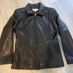 Petite Sophisticate Black Leather Jacket small
